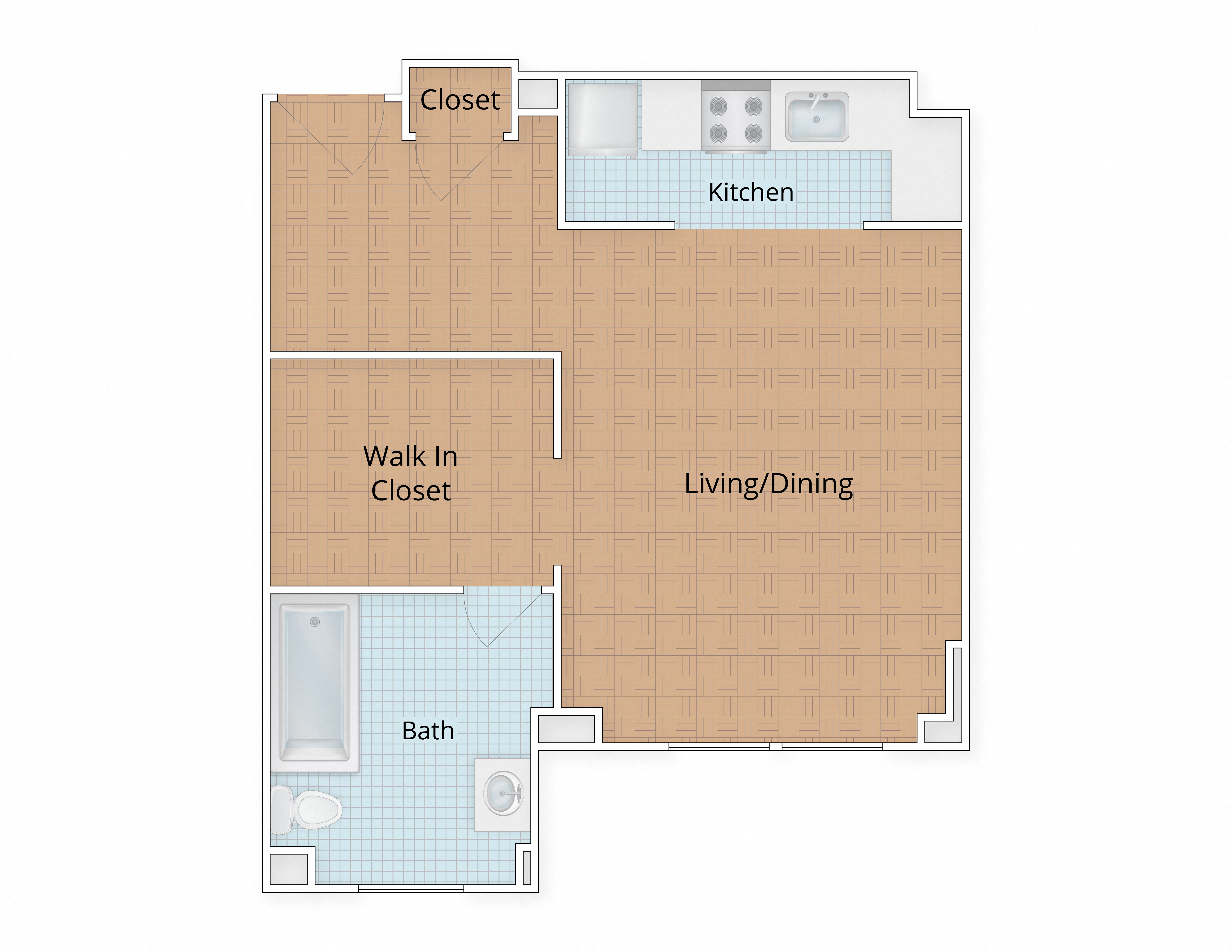 Floor plan for studio, 1 bath, 402 sqft
